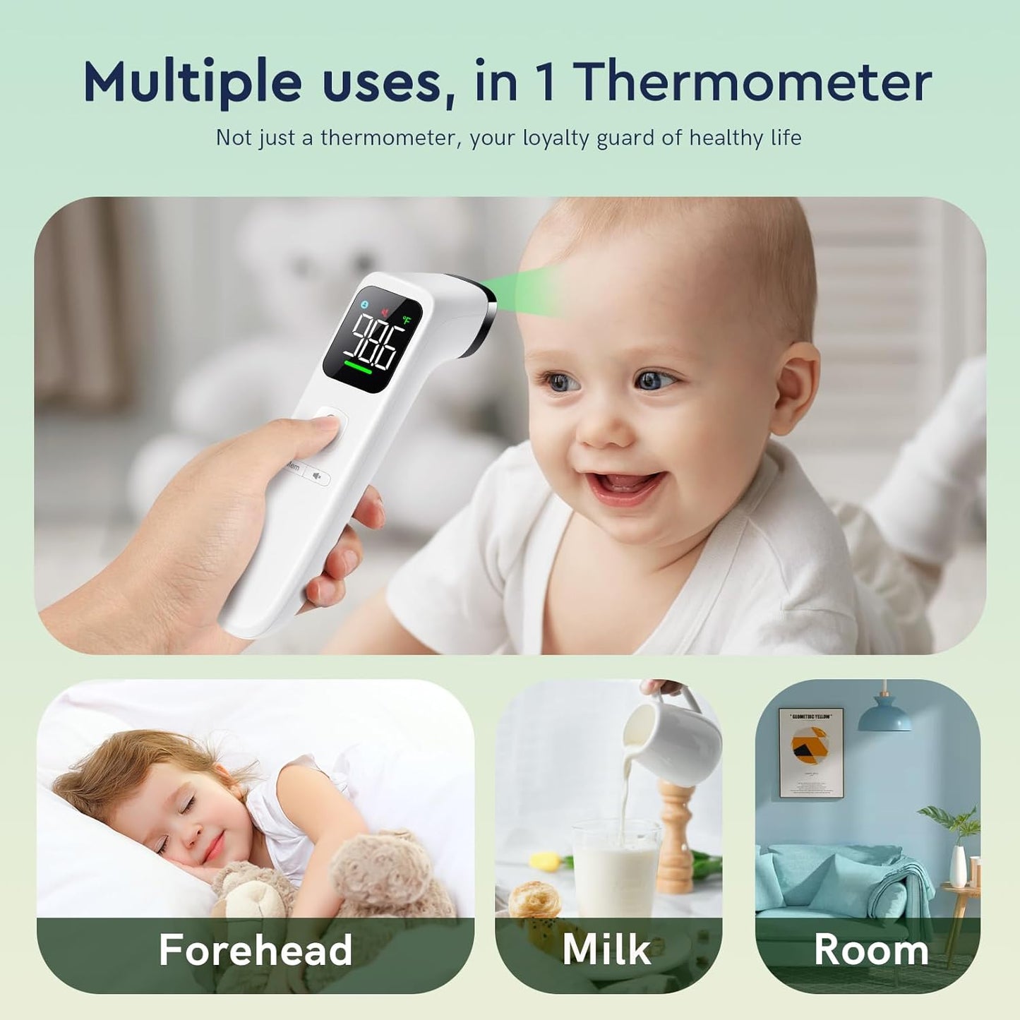 Touchless Thermometer for Adults and Kids, Fast Accurate Thermometer with Fever Alarm, 1S Reading & Silent Mode (LED-White)