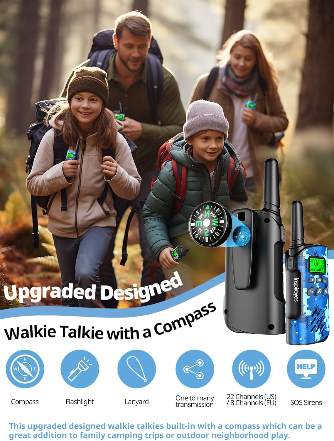 Walkie Talkies for Kids Rechargeable,Toys for Boys and Girls Ages 3-12, 3 Pack Long Range 2-Way Radios, Birthday Gifts,Christmas Stockings, Outdoor Play, Family Games, Hiking Camping Gear