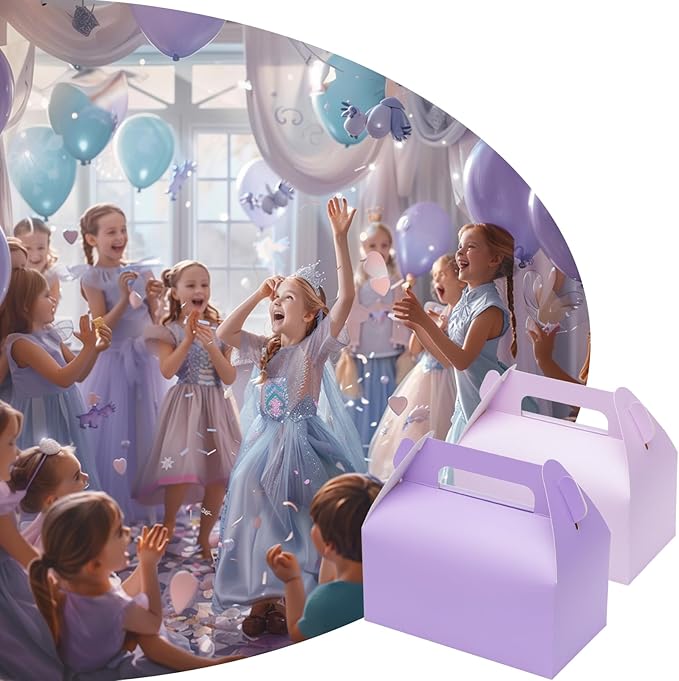 UnicoPak 30 Pack Purple Gable Treat Boxes Party Favor Goodie Bag Boxes for Candy Treats Snacks Cookie Toys for Birthday Party Special Events, 6.5x3.5x4 Inches