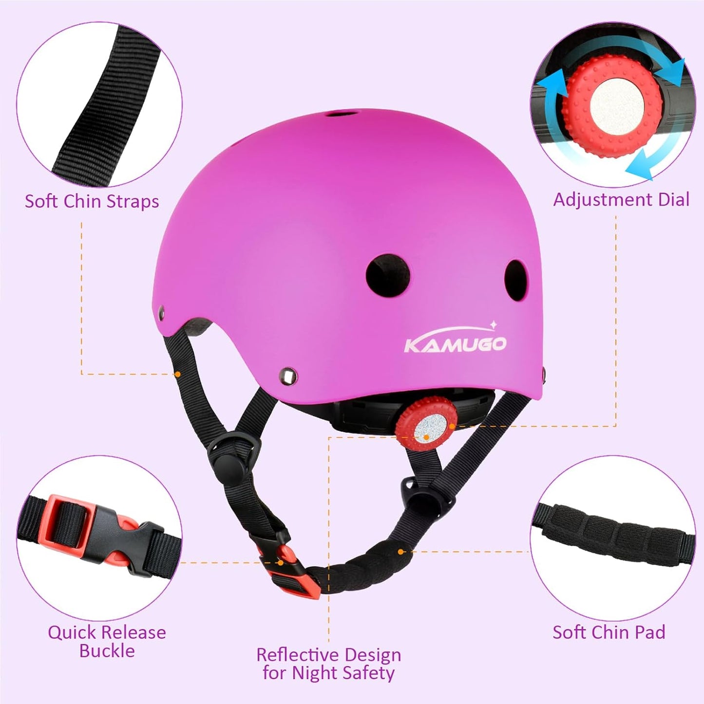 KAMUGO Kids Adjustable Helmet, with Sports Protective Gear Set Knee Elbow Wrist Pads for Toddler Age 2-8 Boys Girls, Bike Skateboard Hoverboard Scooter Rollerblading Helmet Set