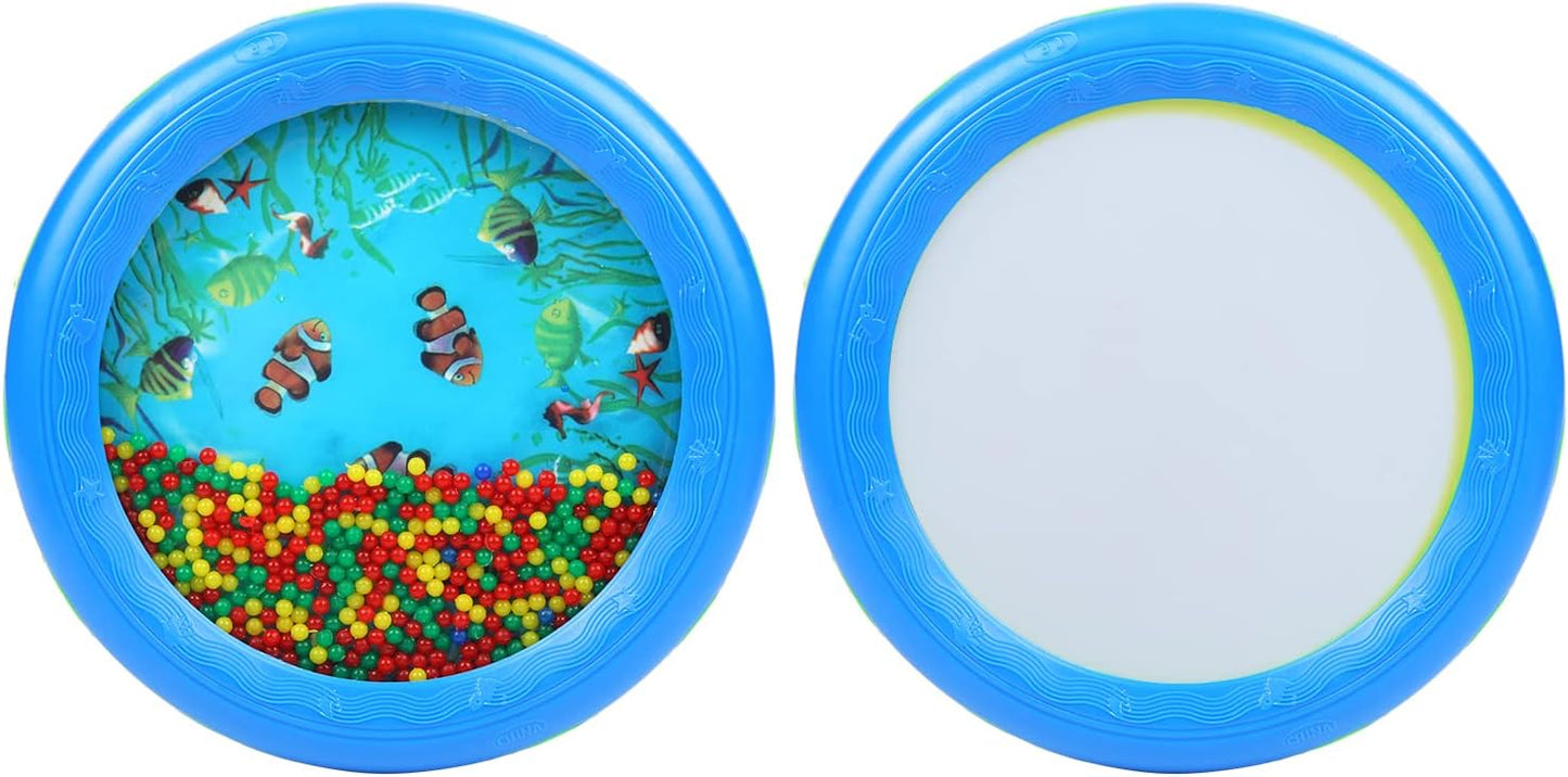 Musfunny Ocean Drum Wave Bead Drum Gentle Sea Sound Music Gift Musical Educational Sea Sound Drum Tool for Kid Child Baby (Blue)