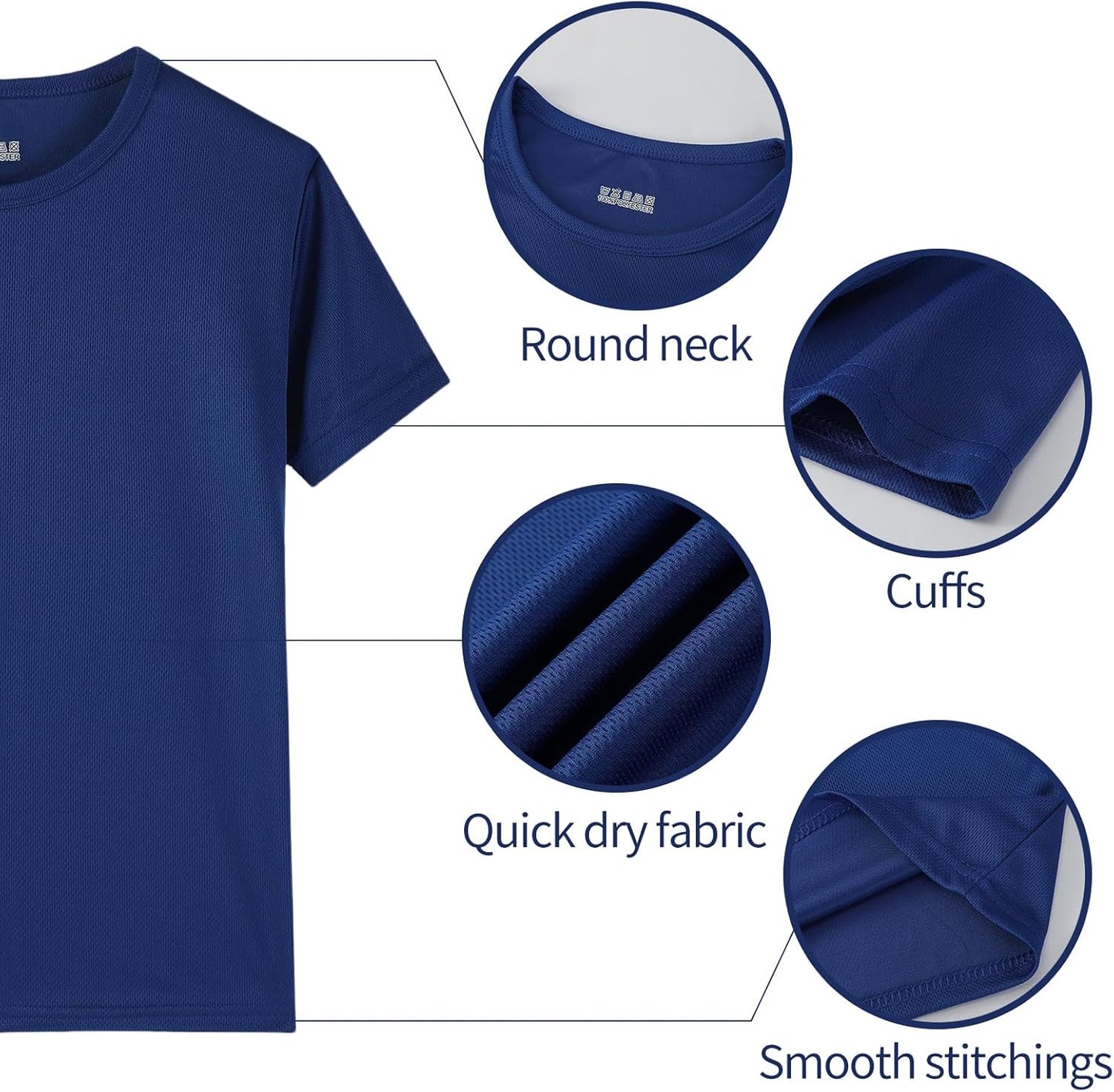 8 Pack Boys Kids Youth Mesh Athletic Quick Dry T Shirts Short Sleeve Moisture Wicking Tee Shirts Active Tops (Age 4-18)