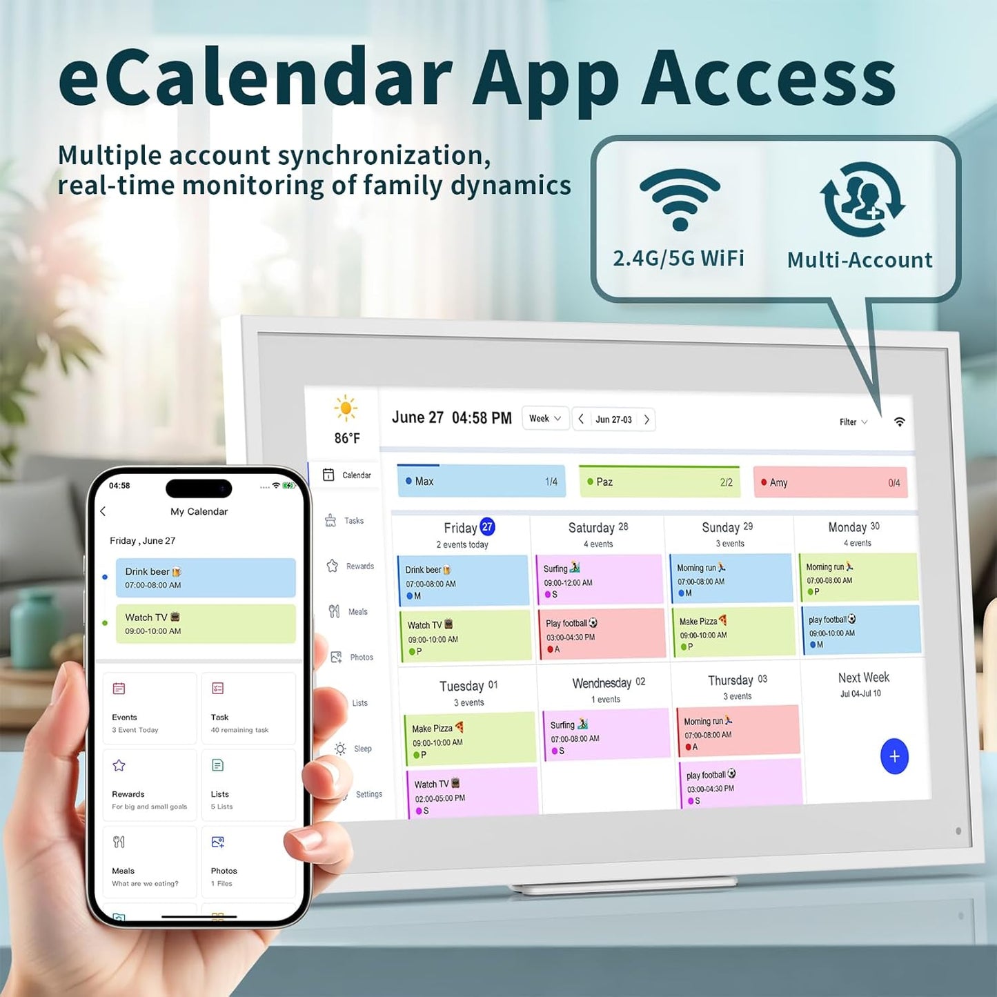 Digital Calendar, 21.5 Inch Wall Planner Digital Calendar & Chore Chart, IPS HD Touchscreen Interactive Display for Family Schedules, Streamline Household Organization, Wall Mount Included