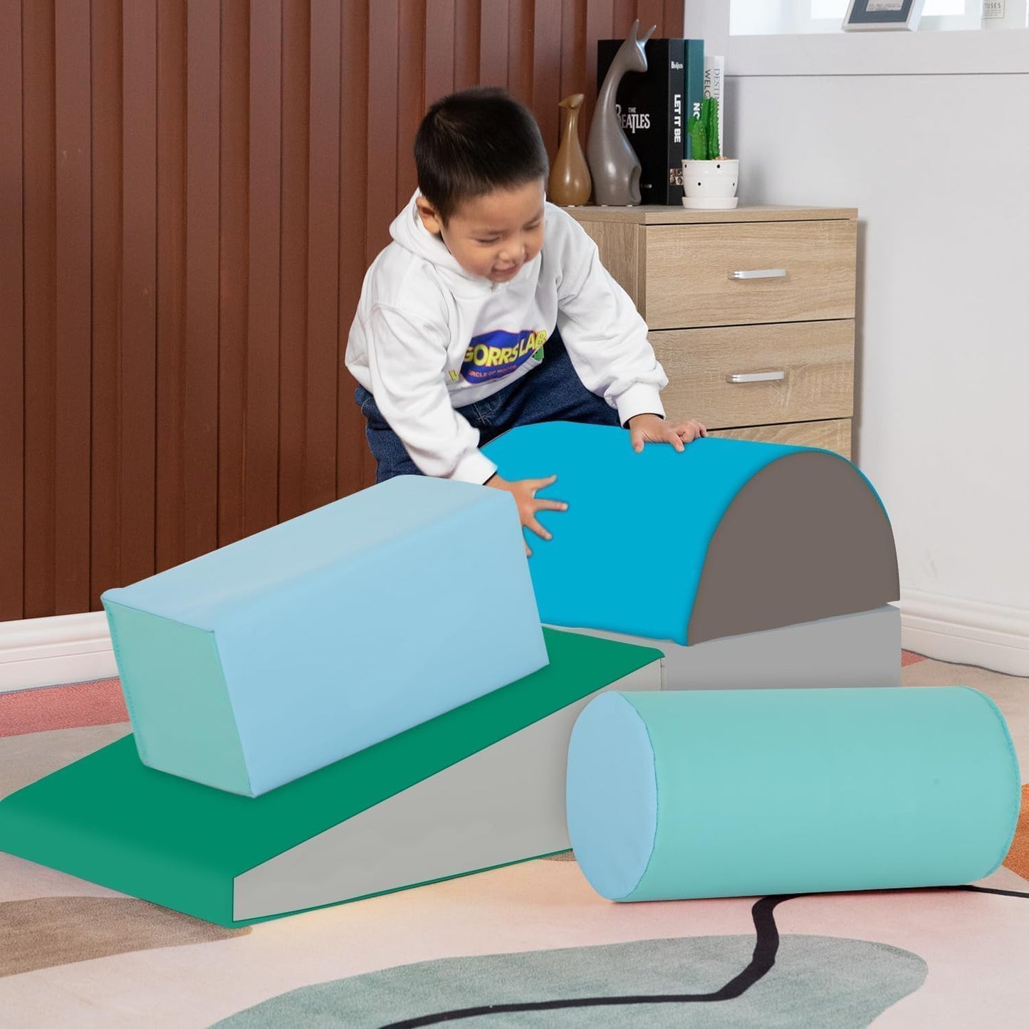 PayLessHere Climbing Toys for Toddlers 5 Piece Corner Foam Climbing Blocks Set with Soft Foam and Strong Structure for Babies 1-3 Crawling and Sliding Activity Play Indoor(Blue, 5 Piece)