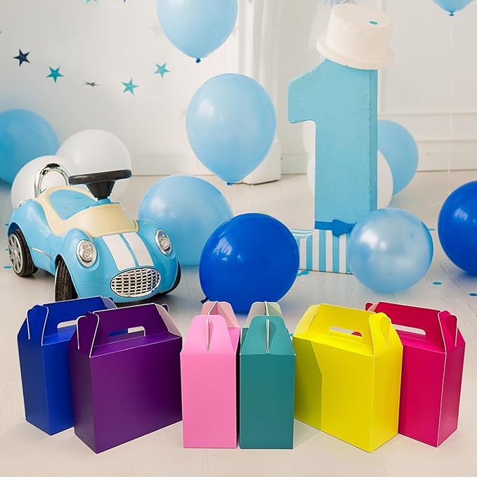 XAGLVV 24Pack Dark Blue Gable Boxes For Party Favors, 7 * 3.5 * 6.6 Inch Goodie Box with Handles, Gable Gift Boxes for Party, Baby Shower, Anniversary, Birthday