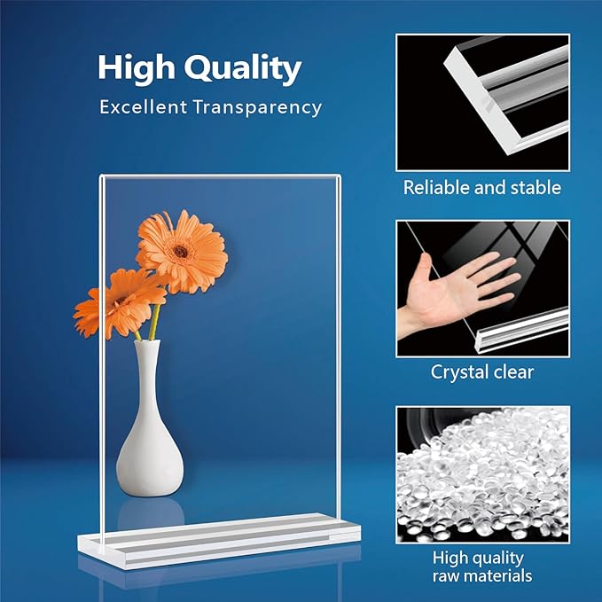 Acrylic Sign Holder 5x7 - 11 Pack Clear Display Stand Vertical Picture Holders for Tables, Double Sided T Shape Flyer Holder Plastic Picture Frame Sign Holder for Store,Restaurants,Hotels,Office