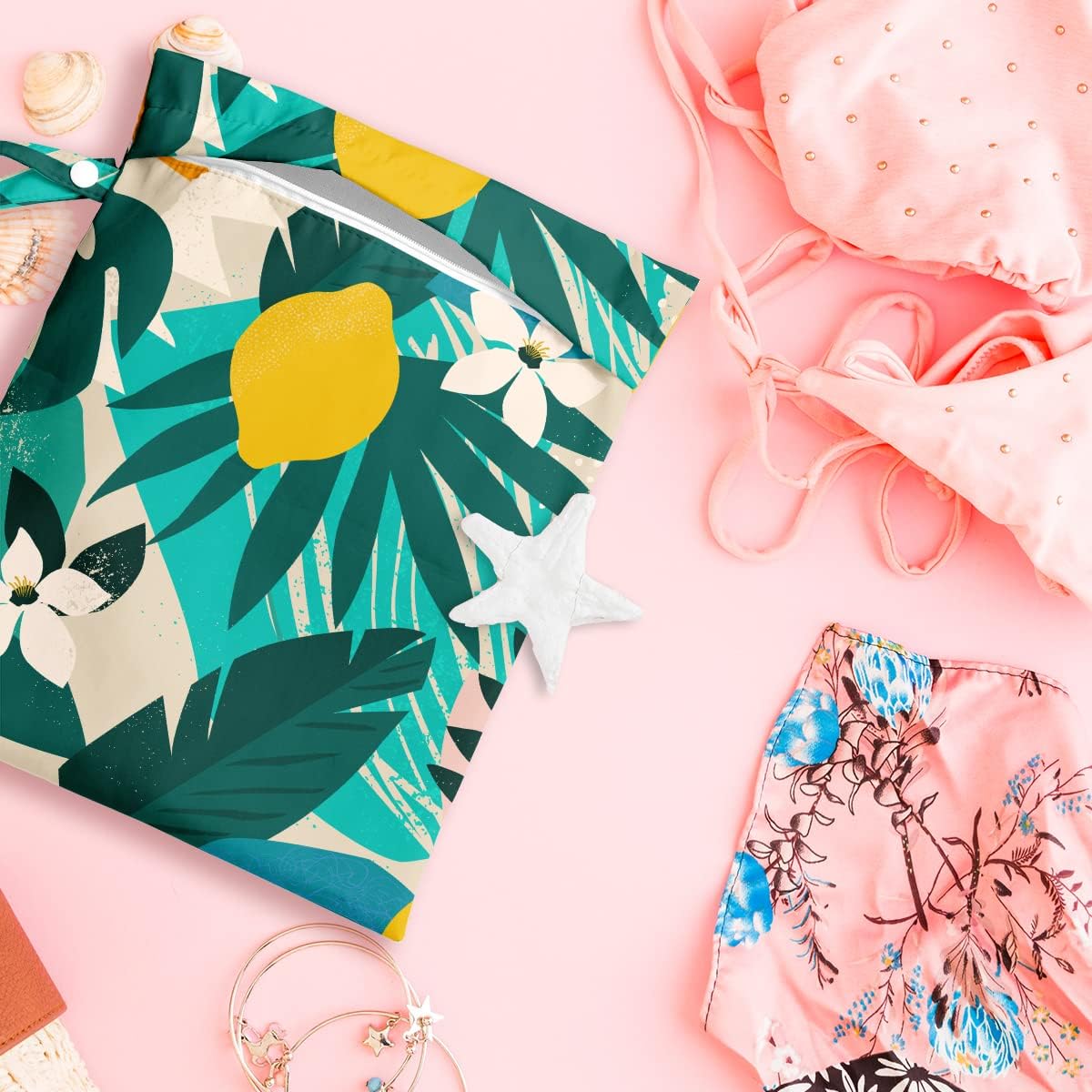 Wet Dry Bag Wet Bag for Swimsuit Travel Beach Pool Stroller Diapers Dirty Yoga Gym Clothes Makeup Bag Waterproof Tropical Palm Leaves Decor Jungle Palm Leaf Favors