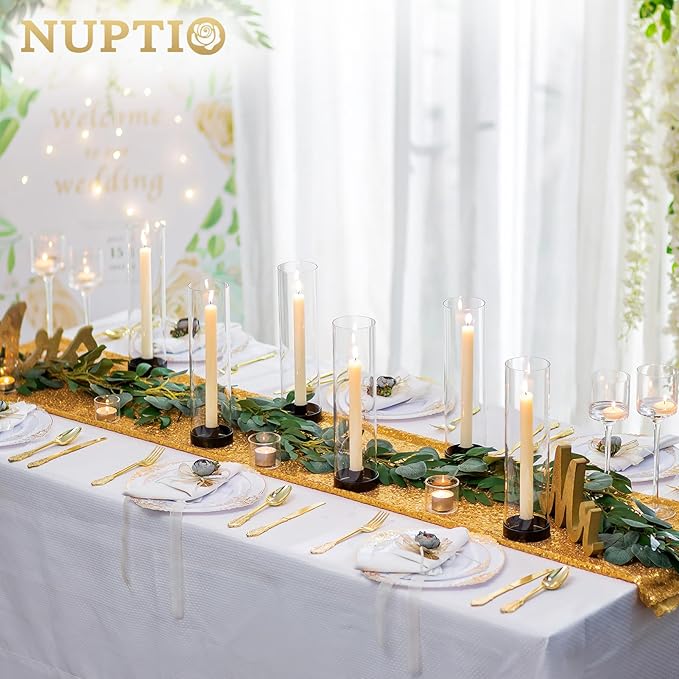 NUPTIO Black Taper Candle Holders: 10 Pcs Bulk 11.81 inch Tall Hurricane Glass Candlestick Tapered Holder Windproof Modern Clear Candles Stand for Outdoor & Indoor Wedding Party Holiday Centerpiece