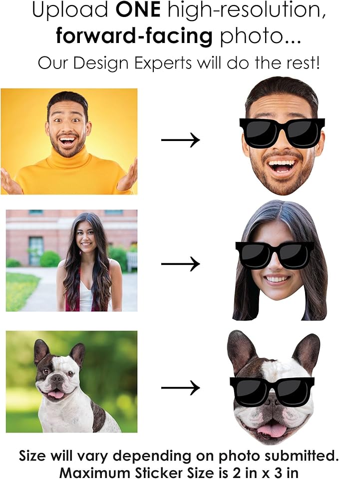 Big Dot of Happiness Custom Photo Sunglasses - Party Favors - Fun Face Cut-Out Stickers - Set of 24