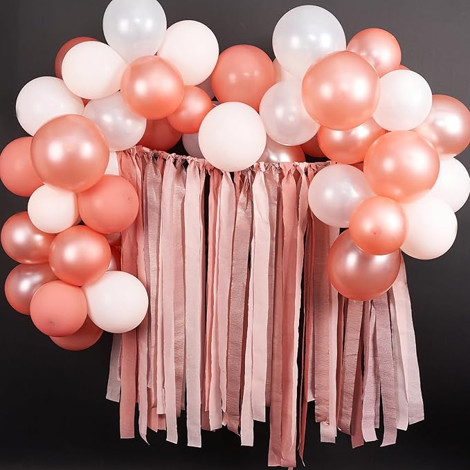 PartyWoo Rose Gold Crepe Paper Streamers 4 Rolls 328 ft Pack of Metallic Rose Gold Pink Dusty Pink Crepe Paper for Bride to Be Bachelorette Birthday Party Decorations (1.8 Inch x 82 Ft/Roll)