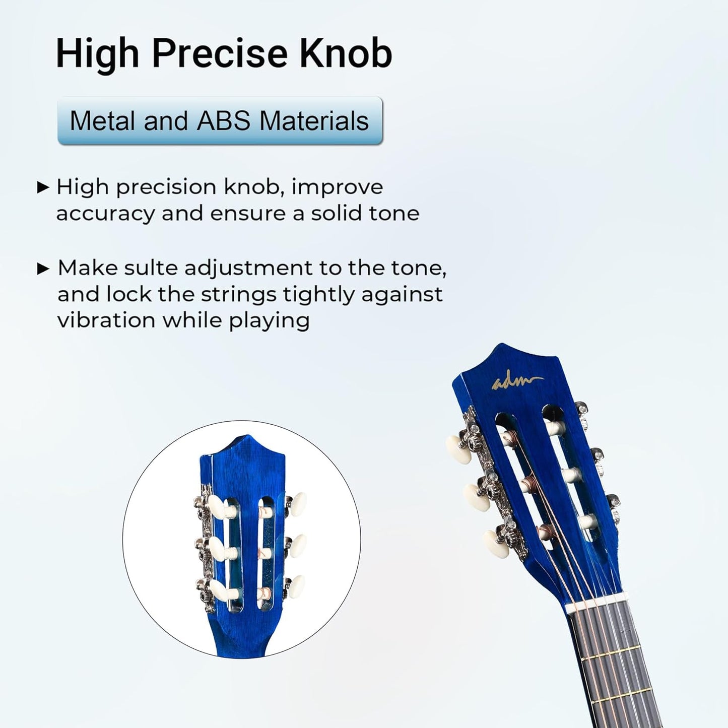 ADM Beginner Acoustic Classical Guitar Nylon Strings Wooden Guitar Bundle Kit for Kid Boy Girl Student Youth Guitarra Online Lessons with Gig Bag, Strap, Tuner, Strings, Picks (34 Inch, Blueburst)