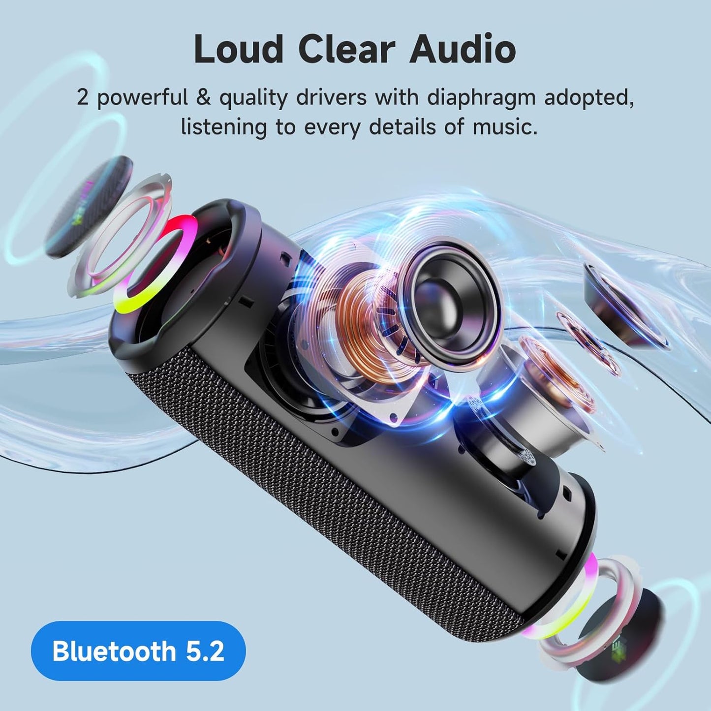 ZEALOT Portable Bluetooth Speaker, Speakers Bluetooth Wireless, Outdoor Speaker Waterproof, IPX6, 40W Loud Stereo Sound Deep Bass, Long Playtime,USB/TF/AUX, Speaker for Phone, Beach, Hiking-Black