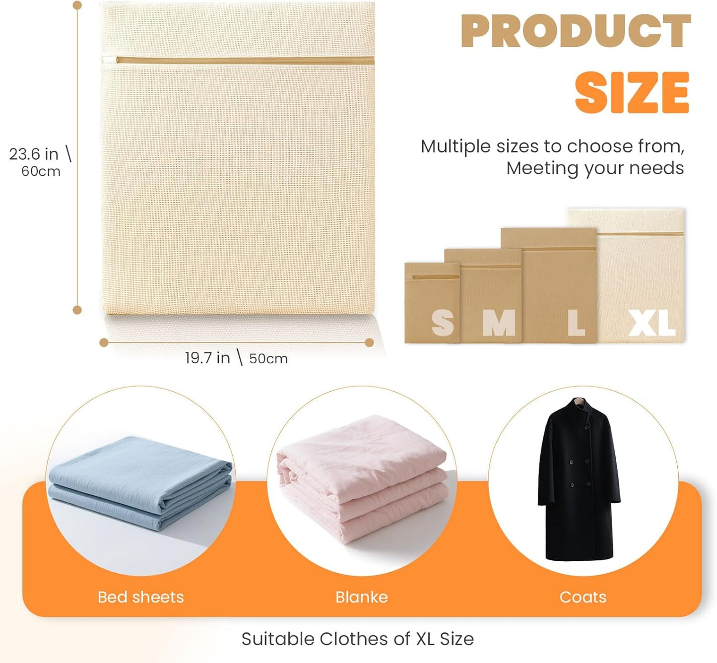 4Pcs Large Cotton Mesh Laundry Bags for Delicates,Breathable Mesh Garment Bag for Washing Machine,Travel Wash Bags with Zipper for Bras,Underwear,Socks,Clothes,Laundry Dorm Room Essentials(XL)