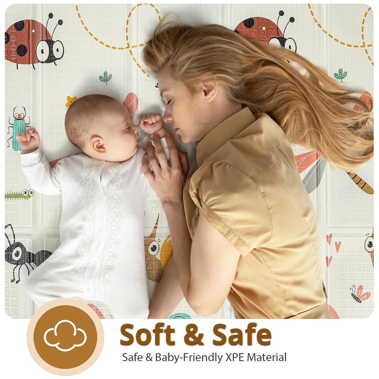 Foldable Baby Play Mat, PIGLOG Waterproof Playmats for Babies and Toddlers Kids, Safe Foam Playmat for Tummy Time, 50x50 Playpen Mat, Reversible Portable Baby Floor Mat for Infant, Toddler, Dragonfly