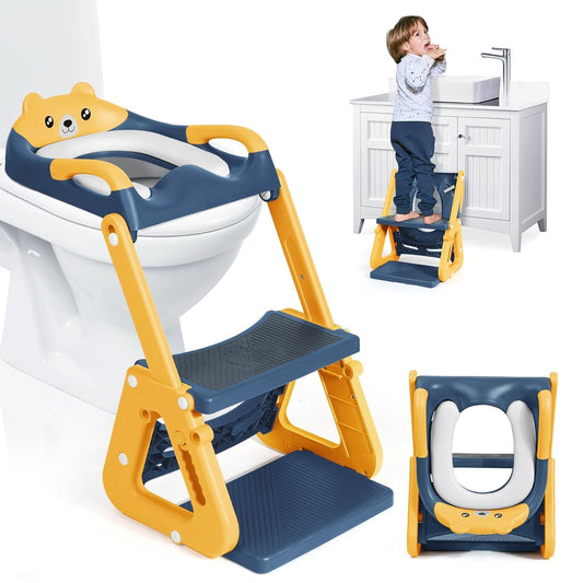 Orzbow 2-IN-1 Potty Training Seat with Step Stool, Height Adjustable Toilet Seat for Toddler, Potty Training with Splash Guard for Kids Boys Girls, Stability Ladder and Anti-Slip Pad, Yellow