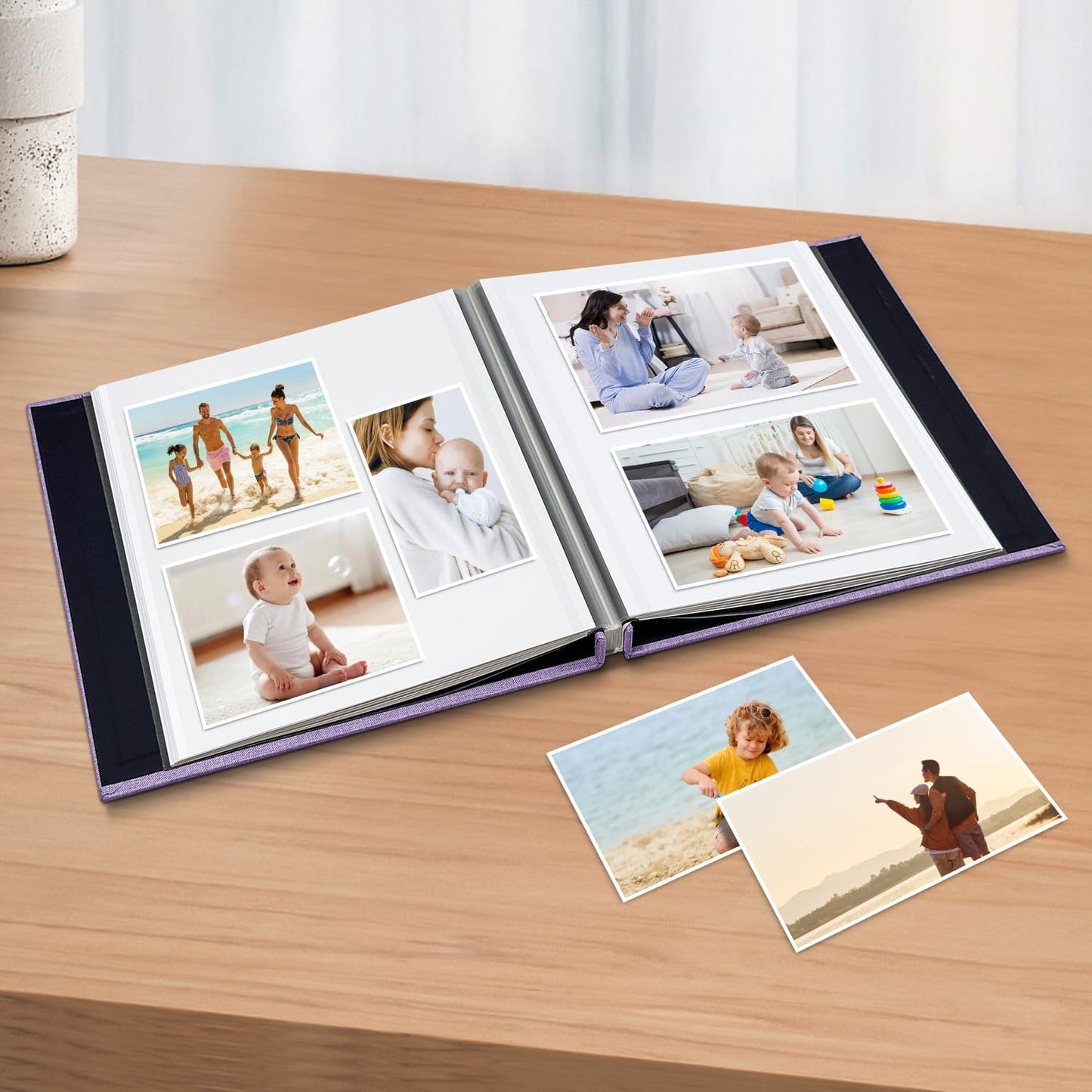 Large Photo Album Self Adhesive Scrapbook Album for 4×6 8×10 Pictures DIY Magnetic Linen Cover Album 60 Pages for Family Wedding Gifts with Metal Pen and Plastic Board