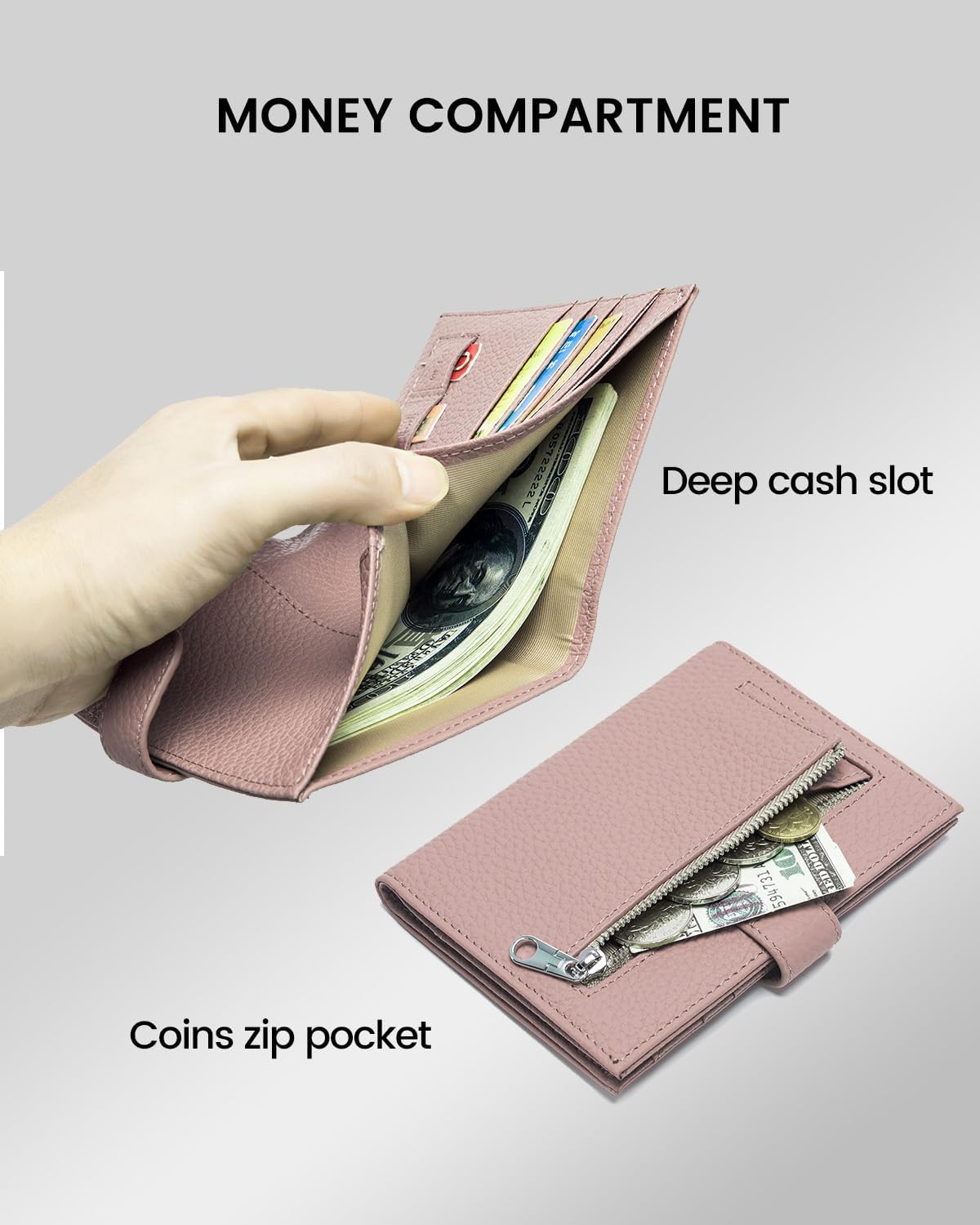 RFID Passport Holder Travel Wallet for Women, Leather Passport Cover Wallet with Card Holders SIM Slots,Zippered Coins Pocket and Cash Slot Slim Compact Travel Wallet (Pink)