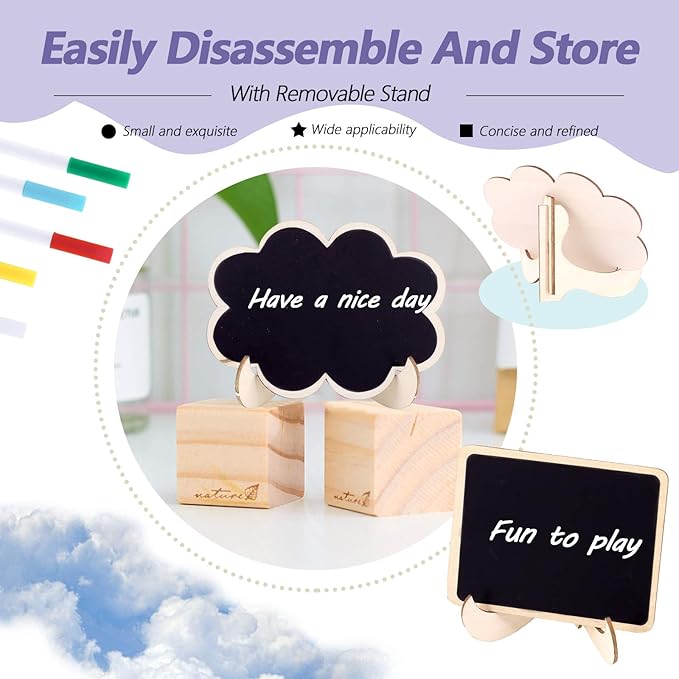 Swpeet 30Pcs Mini Chalkboards Signs with Liquid Chalk Markers and Easel Stand, Clouds Message Board Signs for Weddings Place Cards, Birthday Parties, Table Numbers and Event Decorations