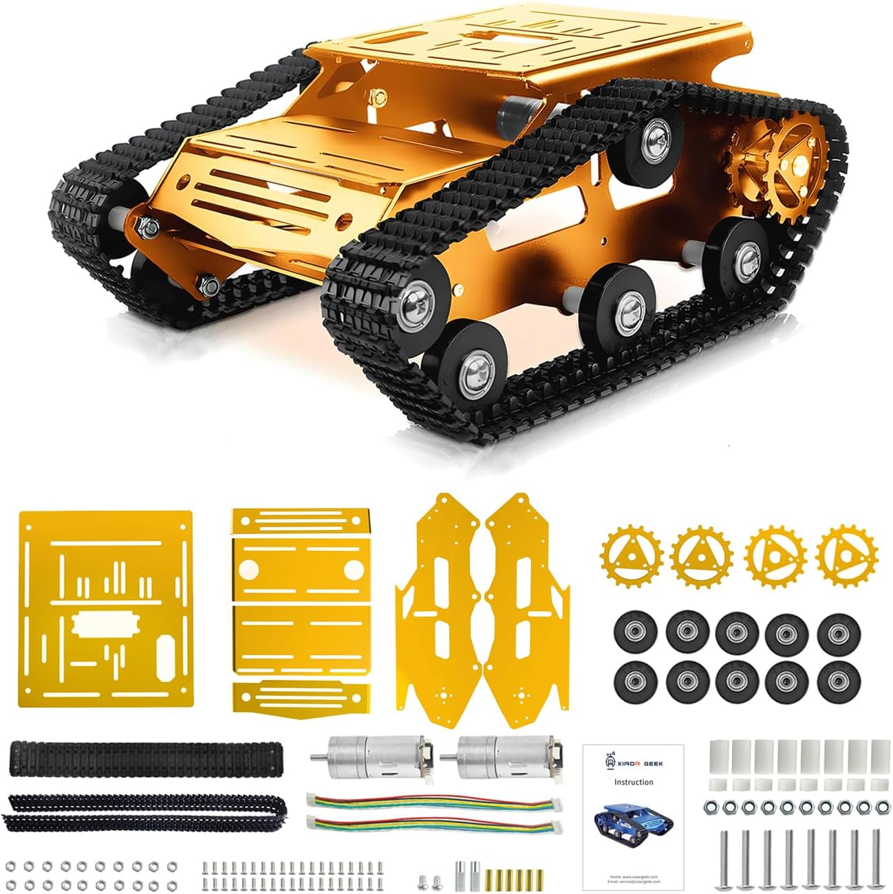 Tank Car Chassis with Encoder Motor, Shock Absorbing Robot Chassis Full-Metal Robotic Moving Platform Track for RaspberryPi Arduino Jetson Microb DIY Maker Smart Robot Car Learning Kit