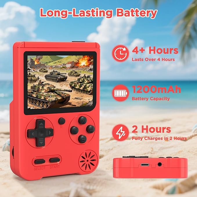 Retro Handheld Game Console, 3-inch Portable Game Console with 500 Built-in Classic Games, 1200mAh Rechargeable Battery,Plug & Play Video Games, Suitable for Adults - Red