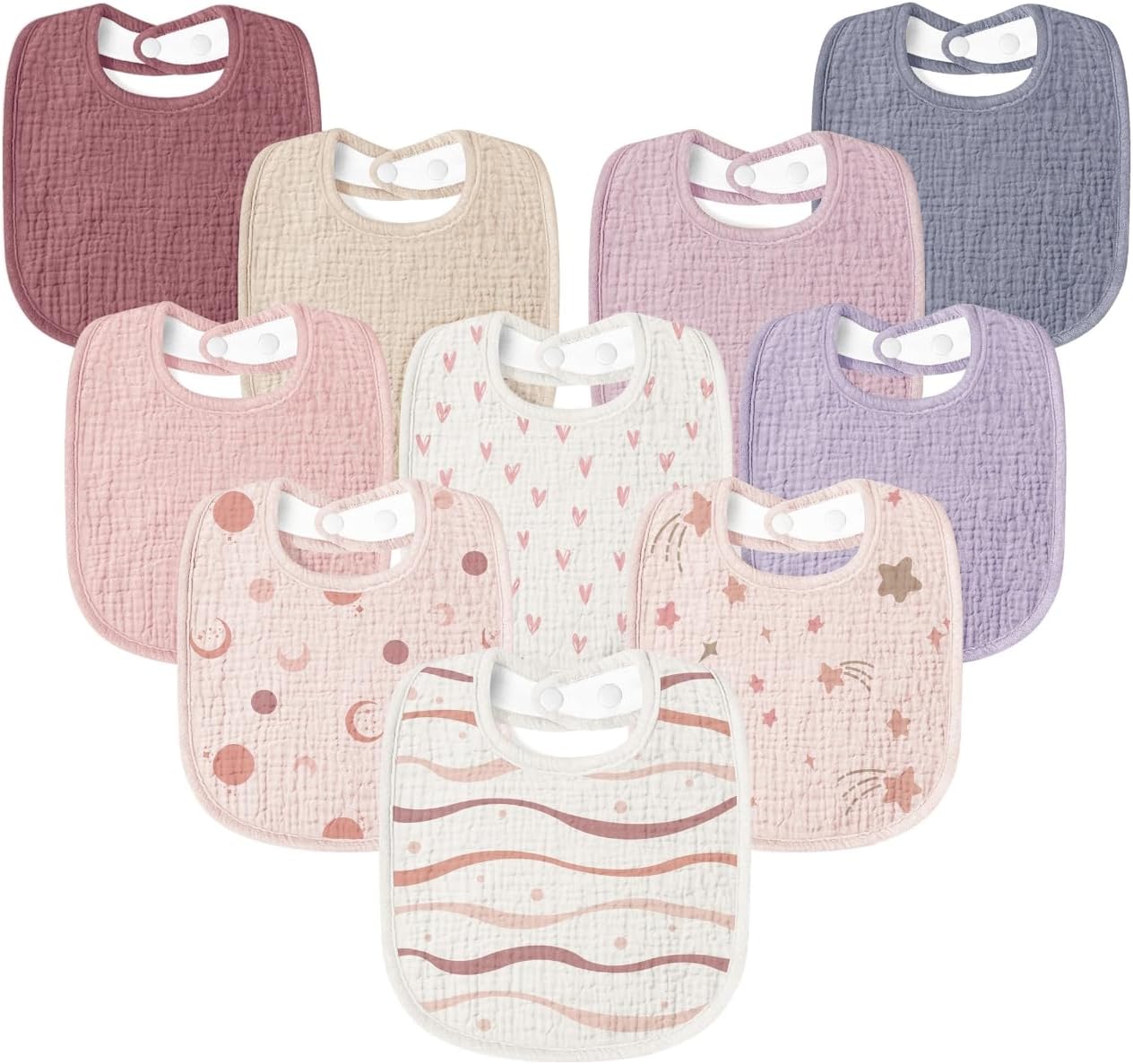 Susurration Muslin Baby Drool Bibs 10Pack Soft Square Adjustable Bandana Bibs for Unisex Baby Girls & Boys