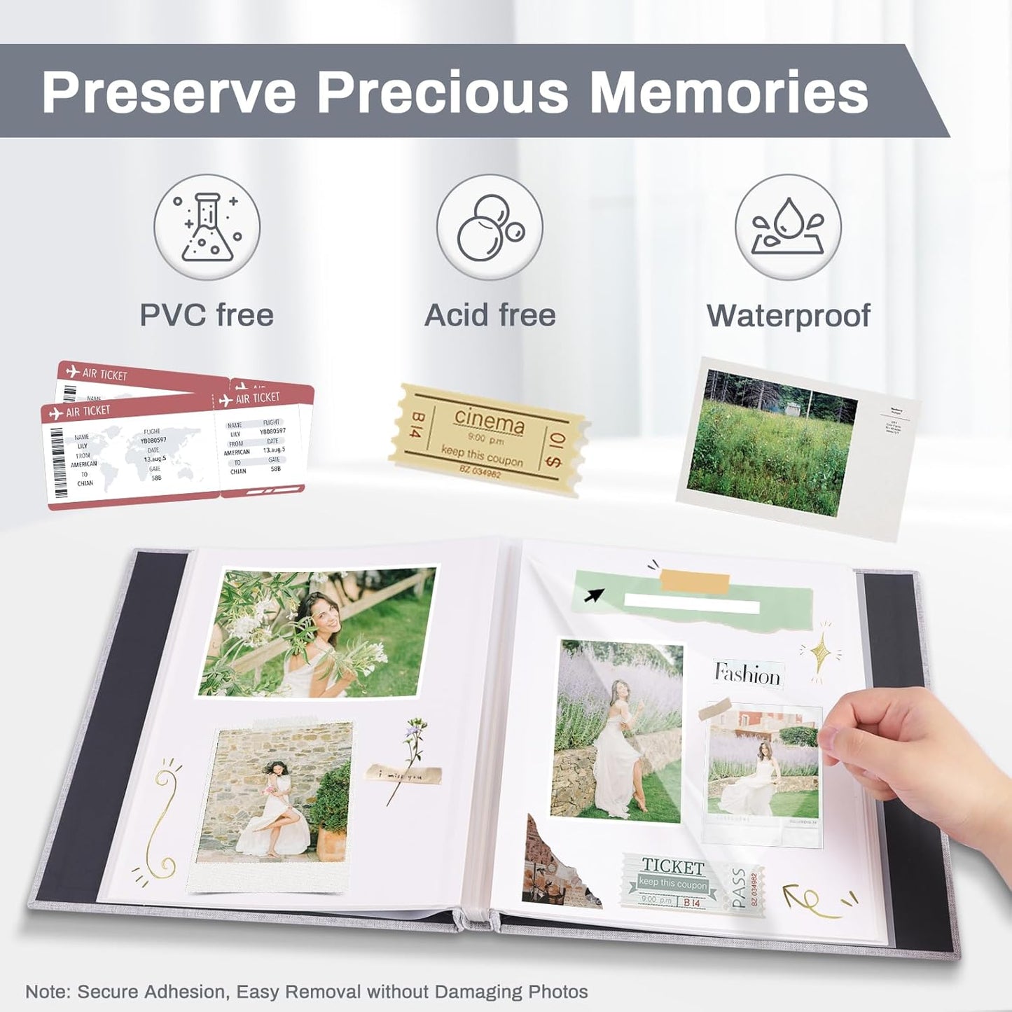 Photo Album Self Adhesive Pages Scrapbook Large Magnetic Photo Albums with Sticky Pages Scrapbooks for Wedding Baby for 4x6 5x7 8x10 Picture Photo Books 11x10.6 Purple 60 Pages