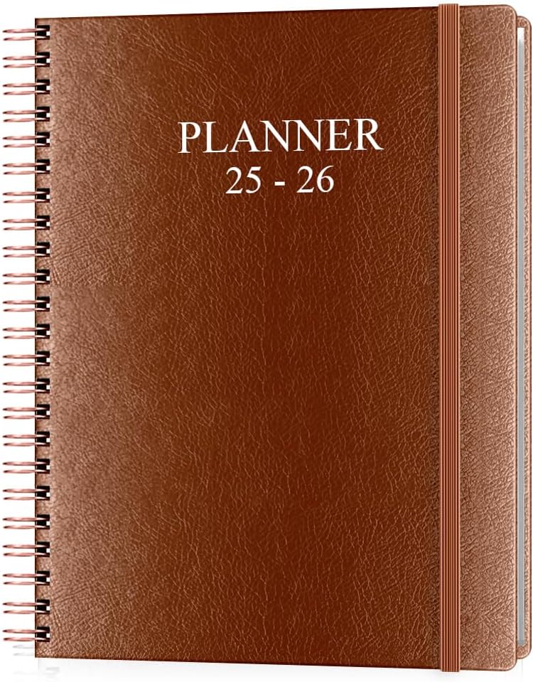 Planner 2025-2026 - Weekly & Monthly Planner Runs from Jul 2025 to Jun 2026, 8.5 x 11", 12 Month Tabs, Inner Pocket, PU Leather Cover with Twin-Wire Binding, Monthly Planners 2025-2026, Brown