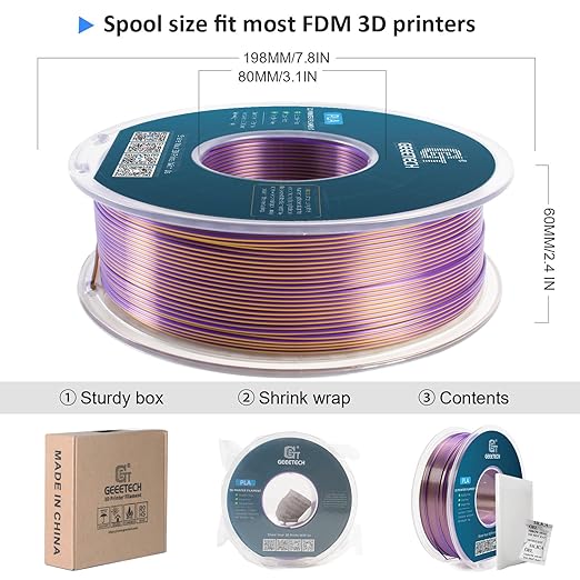 Geeetech Silk PLA Filament 1.75mm Silk Dual Color Filament, Coextrusion Dichromatic Metal-Like Shiny Consumable 1kg (2.2lbs) 1 Spool, Dimensional Accuracy +/- 0.02 mm, Gold Purple