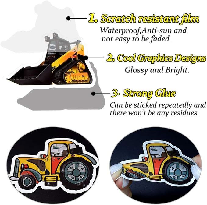 QTL Truck Stickers for Kids Boys Tractor Stickers for Water Bottles Easter Basket Stuffers Gifts for Kids Boys 50Pcs