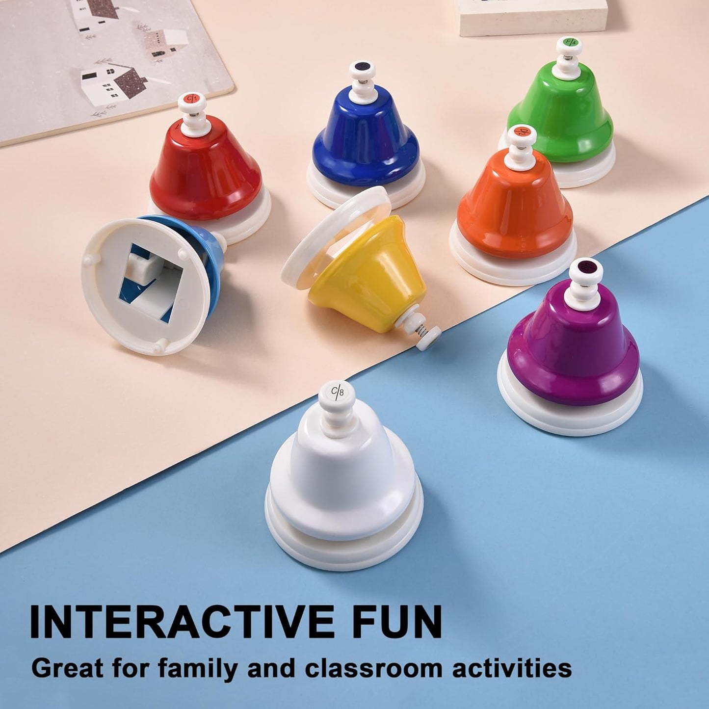 DOMG 8 Note Desk Bells for Kids, Rainbow Diatonic Table Bells, Hand Bells Musical Instrument