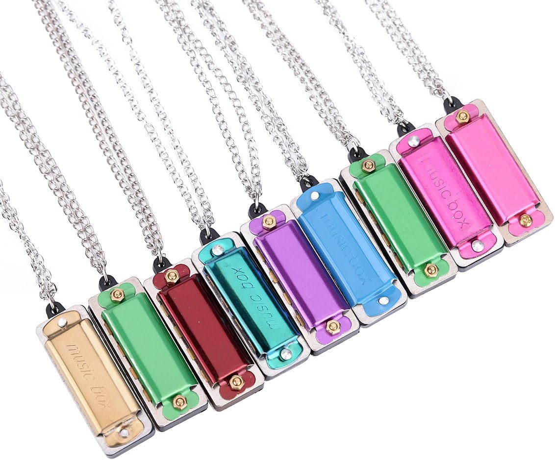 Mini Harmonica Necklace - Adorable Mini Harmonica Necklace Music Party Favor, 9 pcs Cute Mini Harmonica 4 Hole 8 Tone Necklace, Random Color