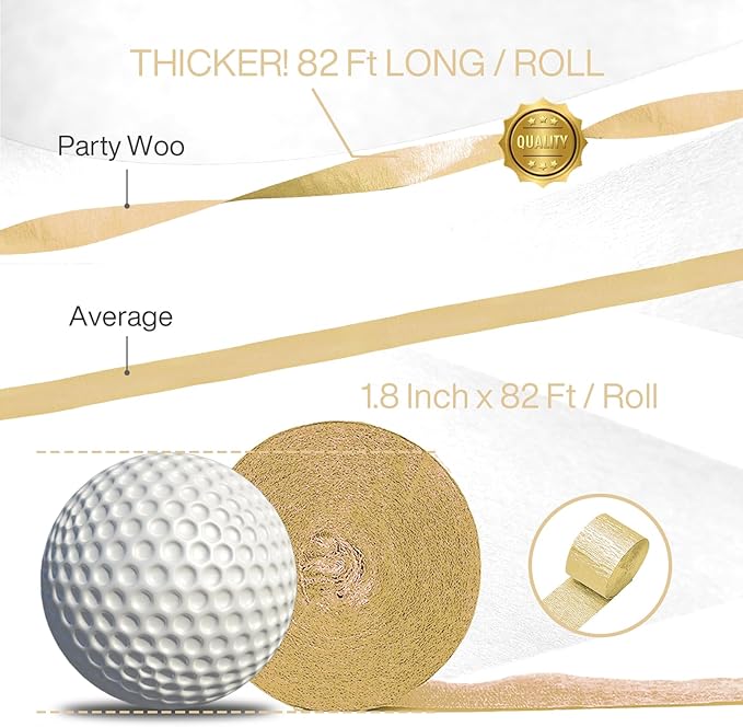 PartyWoo Crepe Paper Streamers 4 Rolls 328ft, Pack of Crepe Paper Pearl Gold Party Streamers, Crepe Paper for Birthday Decorations, Party Decorations, Baby Shower Decorations (1.8 in x 82 Ft/Roll)