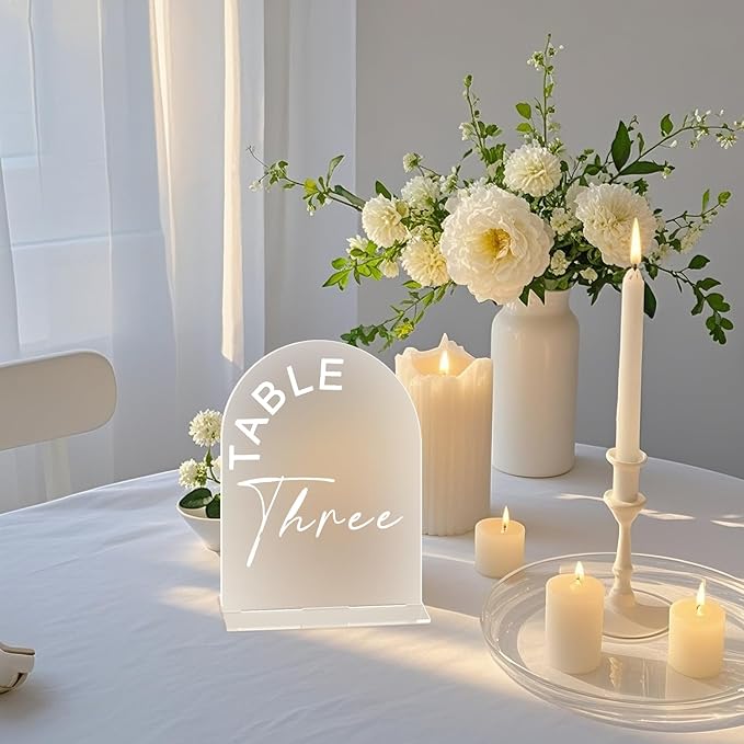 Frosted Arch Wedding Table Numbers 1-15 with Stands, 5x7 Inch Acrylic Arch Sign with Holder for Wedding Reception Table Centerpiece Decoration