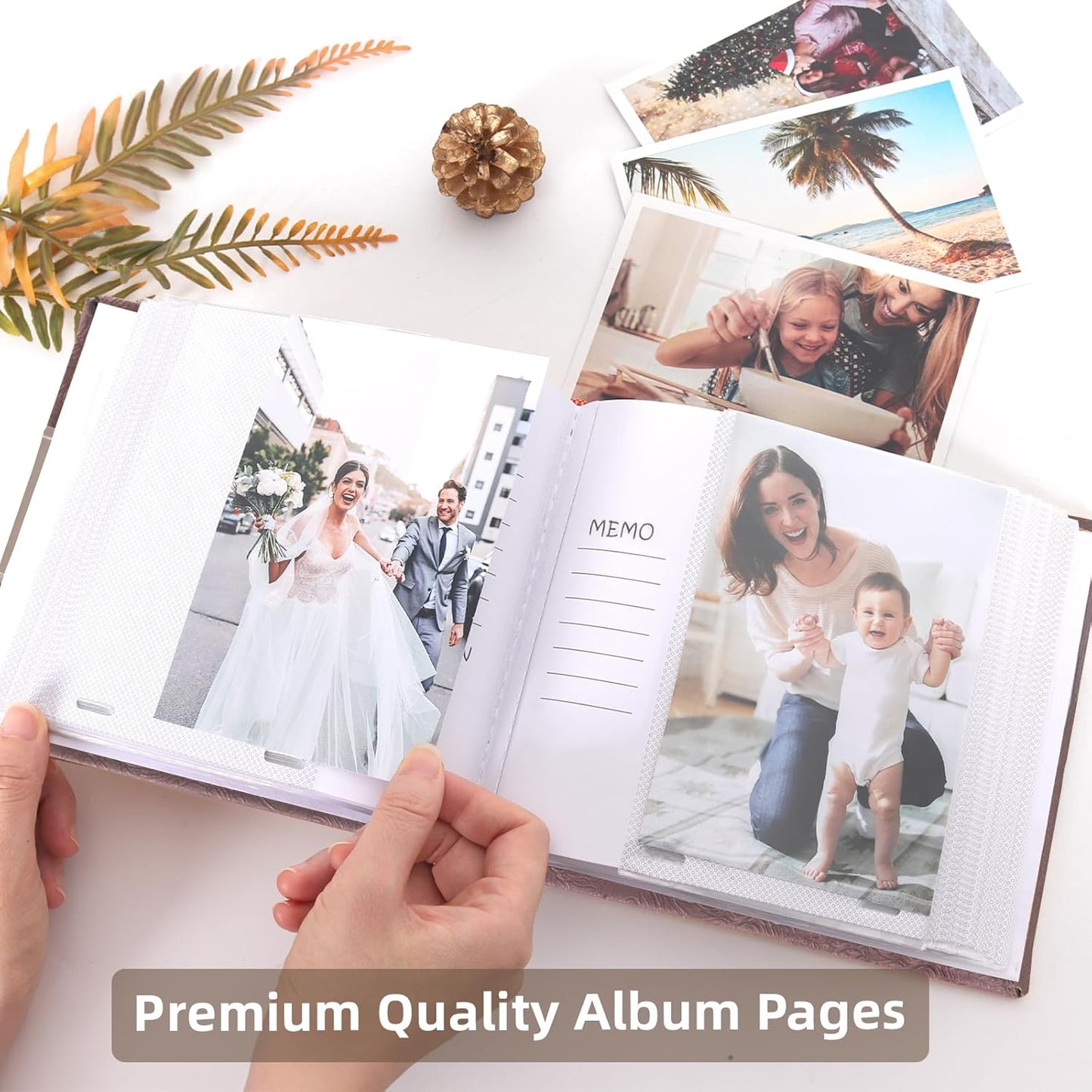 RECUTMS Photo Album 4x6 with Writing Space 100 Photos Photo Book, Leather Cover Picture Album with Memo Areas for Wedding Anniversary Family Baby Couple Valentines Graduation Travel (Dark Coffee)