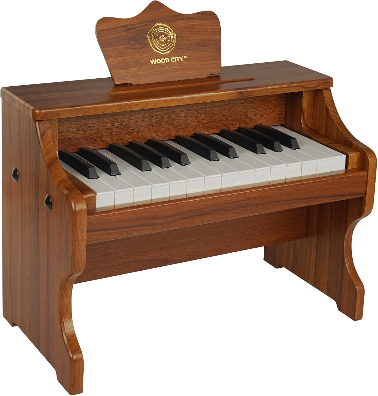 Wood City Wooden Piano Toys (25 Keys) Mini Music Educational Instrument Toy Toddler Baby Kids Piano Keyboard with Music Stand and Color Coded Keyboard Stickers for 3-7 Year Old