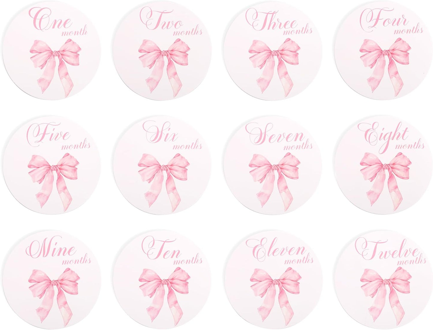 Bow Baby Monthly Milestone Markers - Baby Monthly Milestone Discs Photos,Coquette Bow Month Photo Signs,Baby’S First Year Newborn Signs for Girl (Pink)