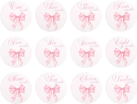 Bow Baby Monthly Milestone Markers - Baby Monthly Milestone Discs Photos,Coquette Bow Month Photo Signs,Baby’S First Year Newborn Signs for Girl (Pink)
