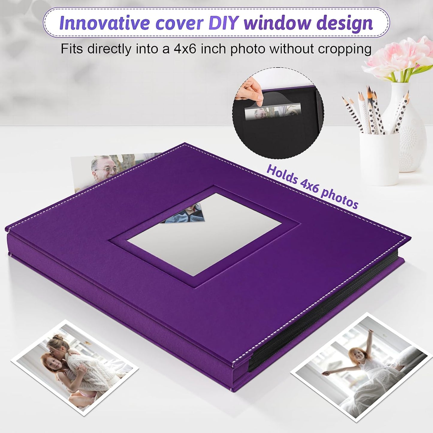 Popotop Photo Album 4x6 500 Pockets with Leather Hardcover Cover, Large Photo Album Binder Book with 50Pcs Pages for Family Travel Wedding Baby Gifts