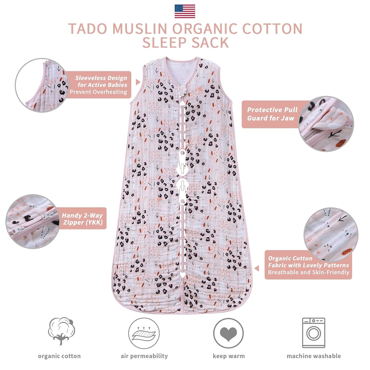 Baby Sleep Sack 6-12 Months Wearable Blanket for Babies 100% Organic Cotton 2-Way Zipper YKK 0.5 TOG Toddler Sleeping Sacks Bunny