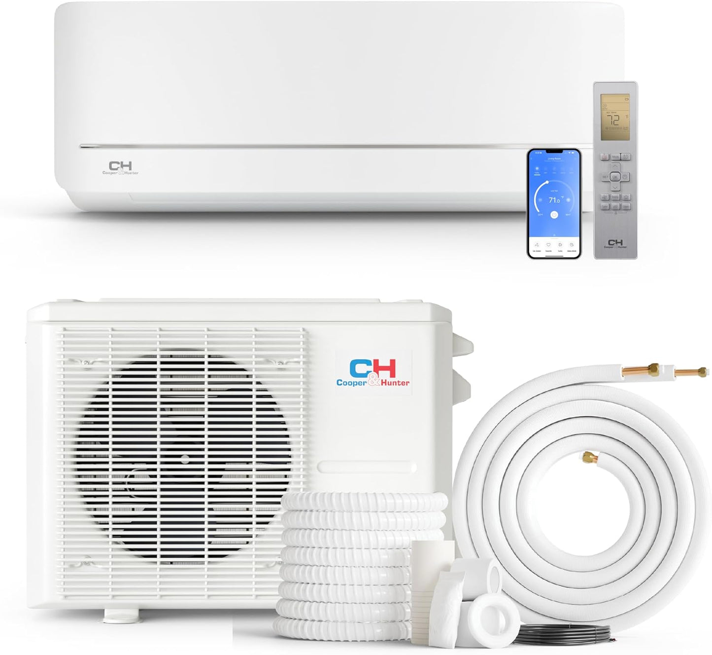 Cooper & Hunter MIA Series, Mini Split Air Conditioner and Heater, 12,000 BTU, 230V, 20.5 SEER2, 1 Ton, Wall Mount Ductless Inverter Heat Pump System, With 16ft Installation kit