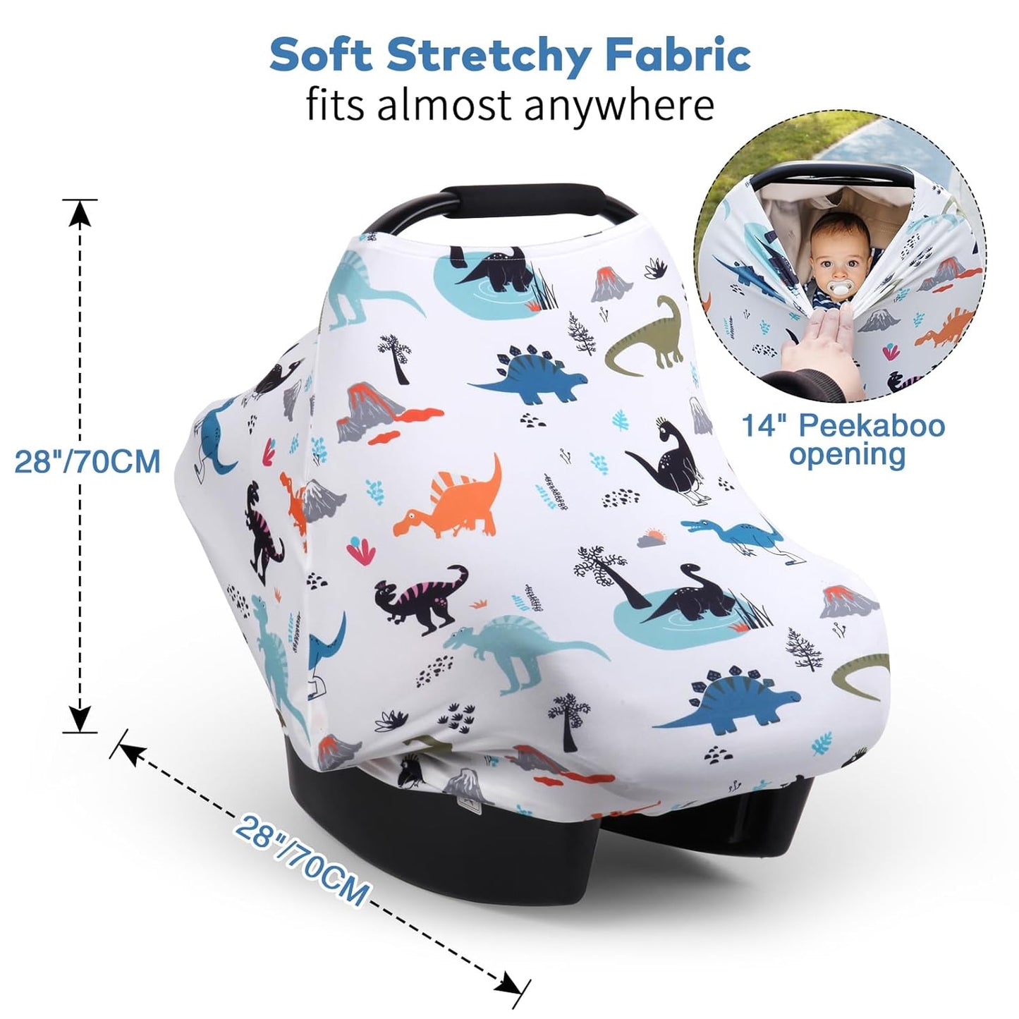 Rquite All-in-1 Car Seat Cover Baby, Carseat Covers for Girl Boy, Stretchy Soft Infant Car Seat Cover, Multi-use Baby Carrier Cover, Car Seat Canopy, Stroller Sun Shade, Nursing Breastfeeding Cover