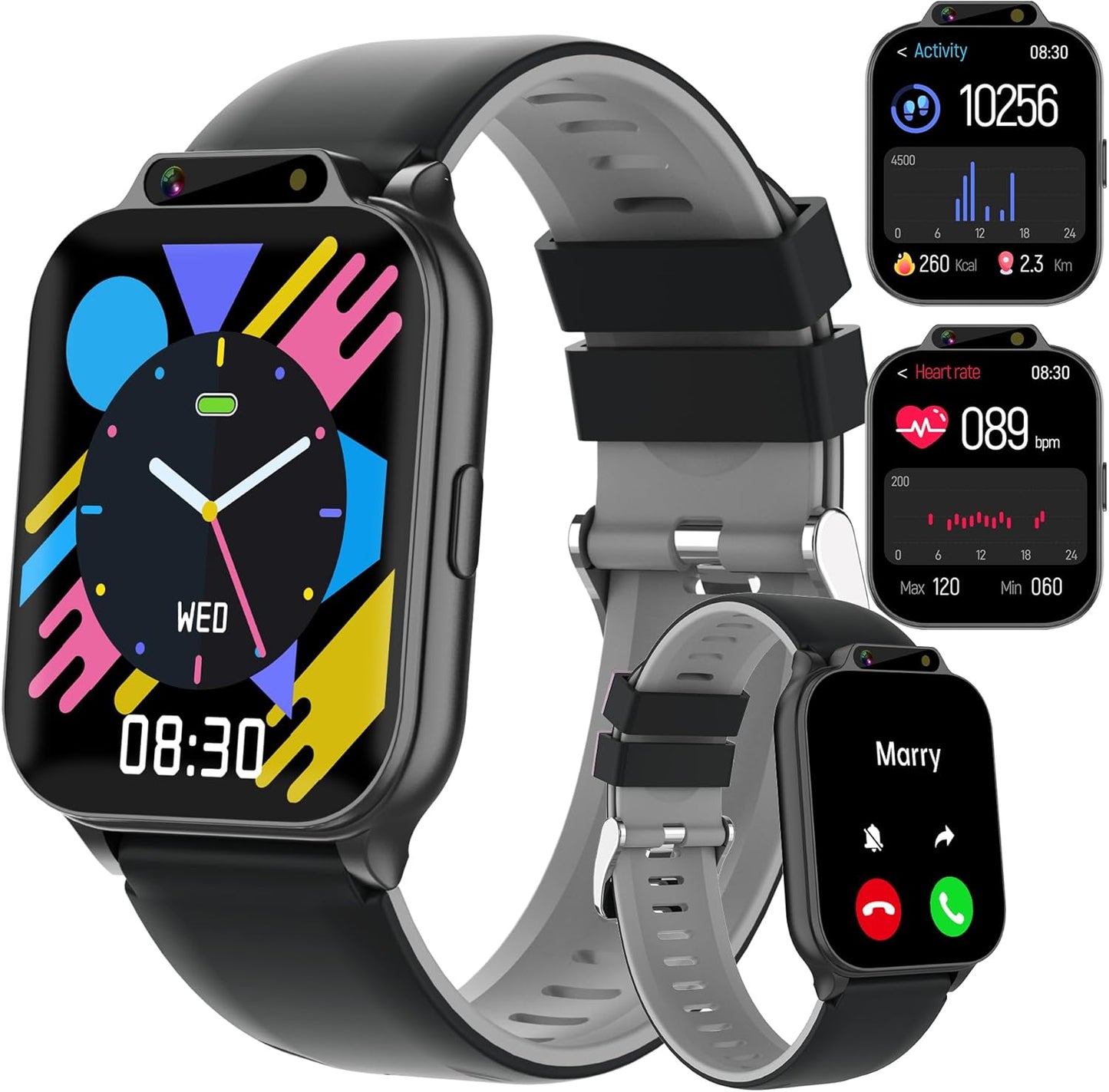 Smart Watch for Kids with Fitness & Sleep Tracker, Waterproof Kids Smart Watch Boys Gifts Age 5-12, Heart Rate Sport Modes SOS Button DIY Dial HD Camera Alarm Clock Games Music Recorder, NO APP/Phone