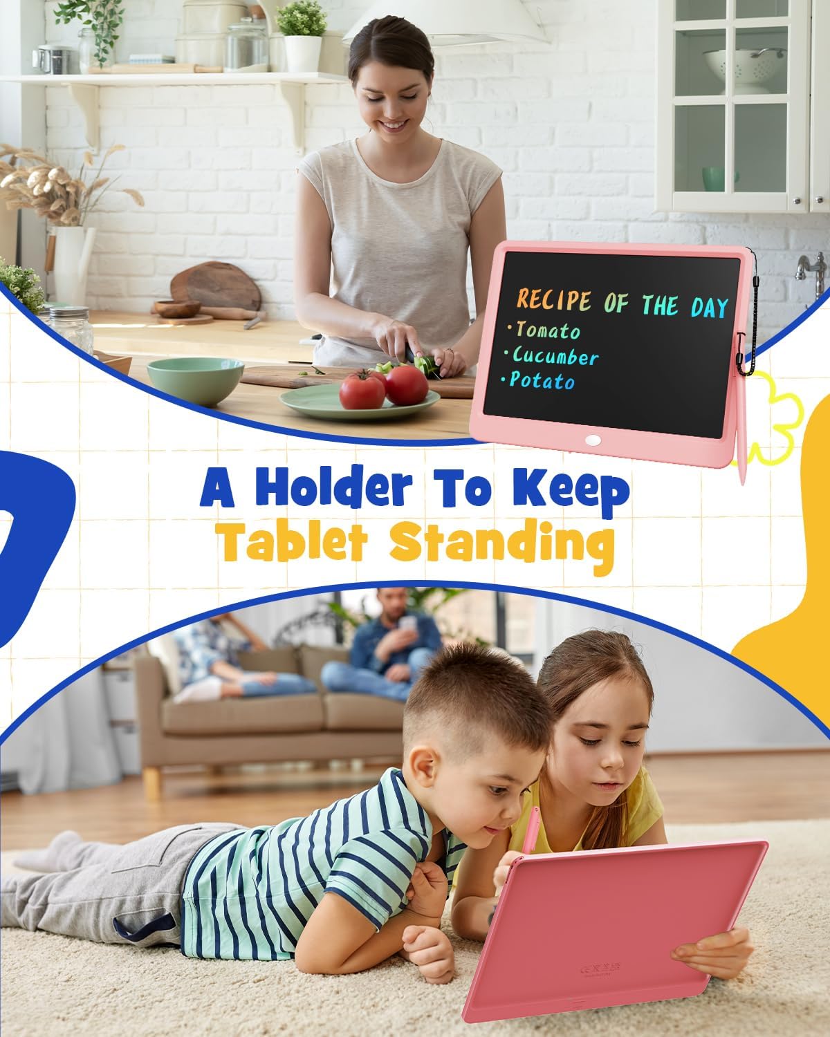 TEKFUN Easter Gifts for Kids, 16inch LCD Writing Tablet Drawing Board, Teen Girl Boy Gifts Age 10 and Up, Birthday Gifts for All Age Groups, Erasable Writing Tablet for Business Meeting (Pink)