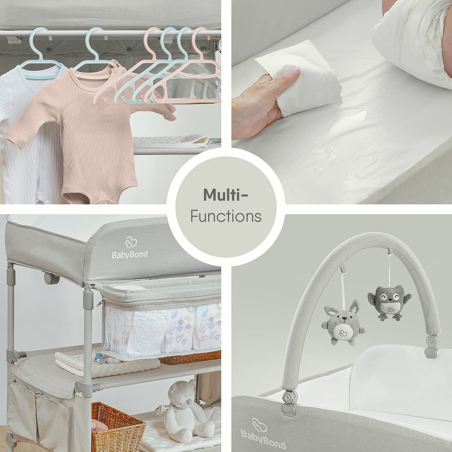 BabyBond Portable Baby Changing Table, Foldable Diaper Changing Table Dresser Waterproof Height Adjustable Changing Station for Infant and Newborn(Beige)