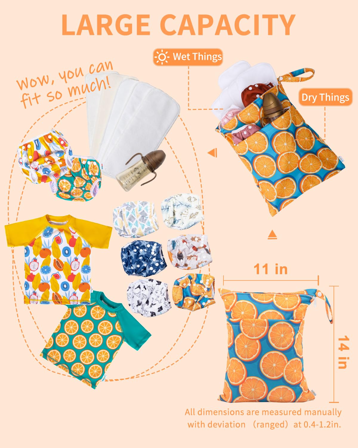 babygoal Wet Dry Bags for Baby Cloth Diapers, Washable Travel Bags, Beach, Pool, Gym Bag for Swimsuits & Wet Clothes with Two Zippered Pockets 3 Pack, 3LN22