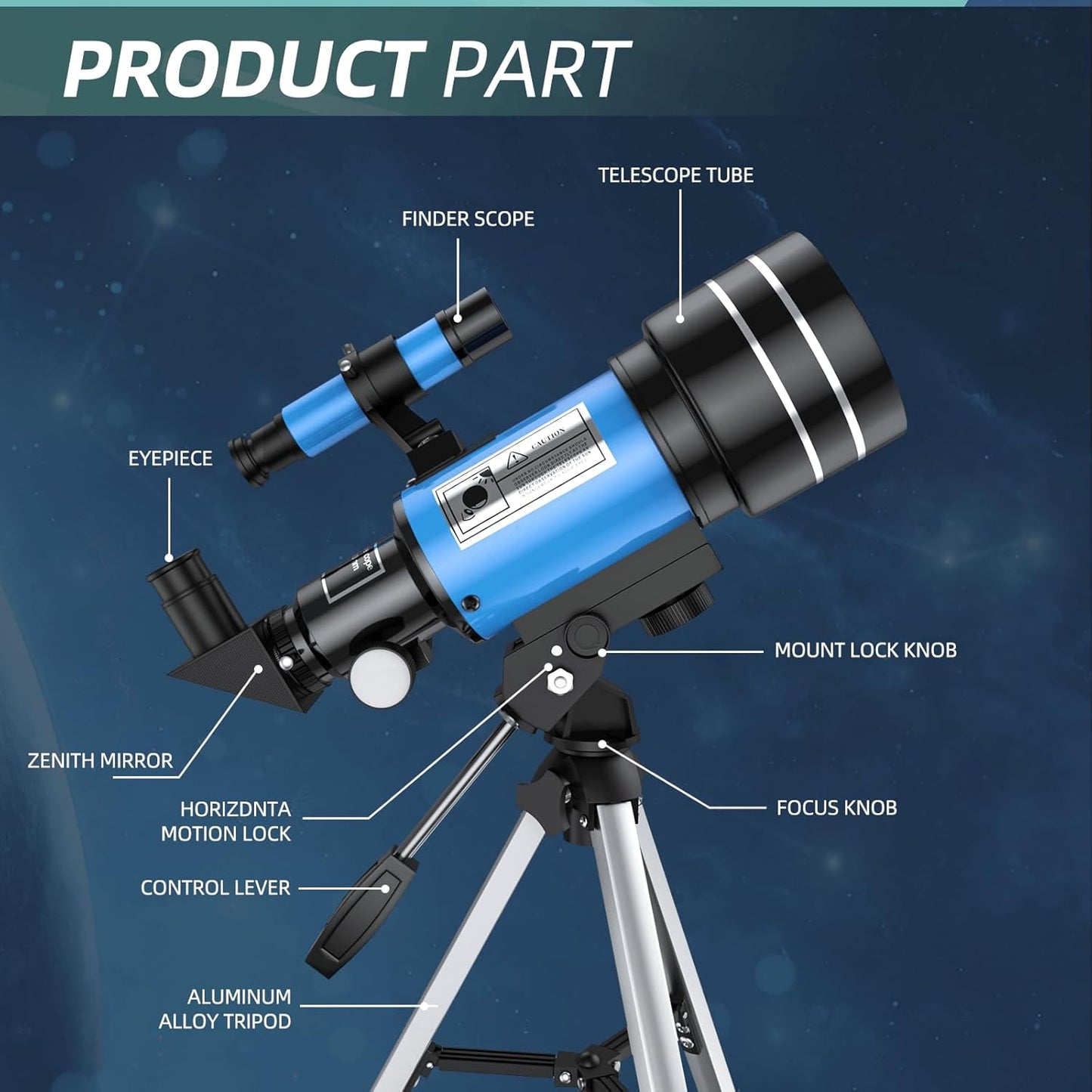 Astronomical Telescope for Kids, 70mm Aperture, 400mm Focal Length, 24-180X Magnification, Fully Multi-Coated Optics, AZ Mount with Tripod