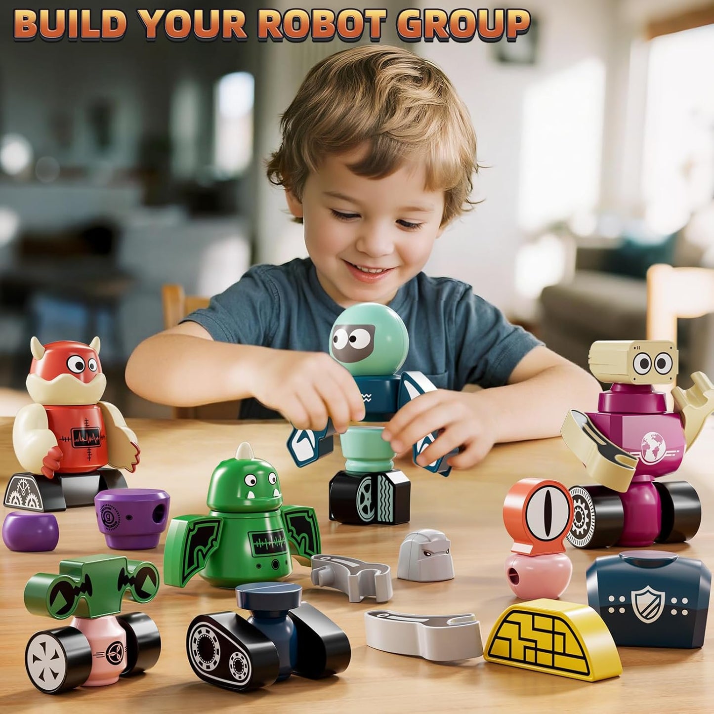 Magnets Robot Building Toys for Kids Ages 3-5 4-8 - 106 PCS Monsters Toys Robot Stacking Building Blocks Set with Storage Box, Creative Learning Christmas and Birthday Gifts for Boys Girls 2-4