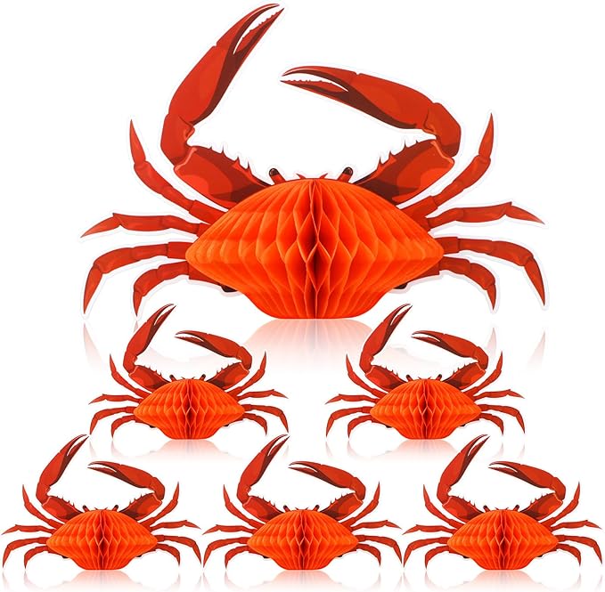 Jetec 6 Pcs Tissue Crab Lobster Honeycomb Centerpiece Hanging Crab Lobster Party Decorations Table Decor for Summer Sea Animal Beach Birthday Party Supplies(Crab)