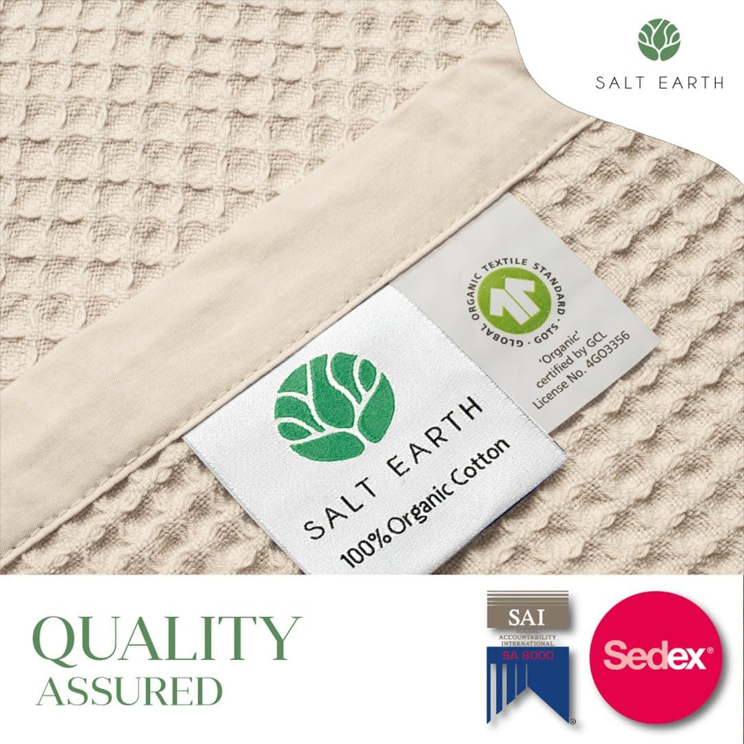 Salt Earth GOTS Certified 100% Organic Cotton Throw Blanket, 55" X 60" Waffle Blankets & Throws for Bed, Throw Blanket for Couch, Modern & Cozy Blanket, All Season, Comfy & Soft Blankets (Parchment)