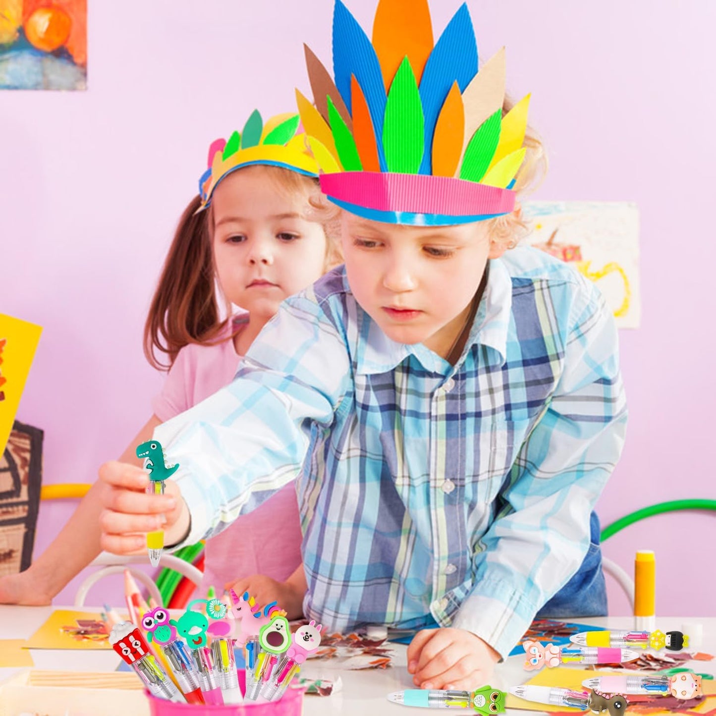 LOKIPA 30 PCS Multicolor Pen in One - 4-in-1 Cute Pens for Kids Mini Ballpoint Pens for Kids Birthday Gifts Classroom Prizes（Random Style）